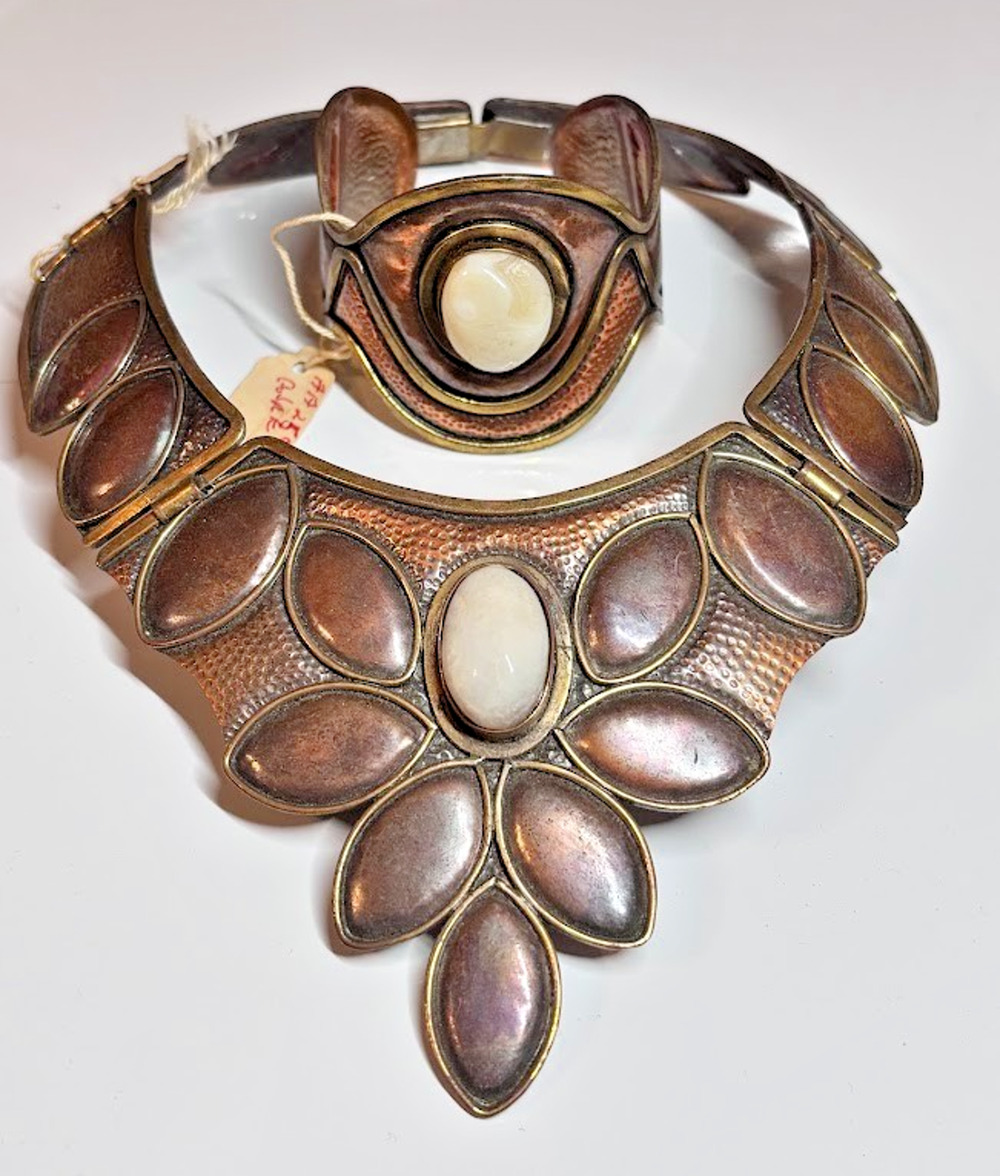 Vtg NOS ARTESANIA AMERI Chile Copper Brass Agate Collar Necklace Cuff Bracelet